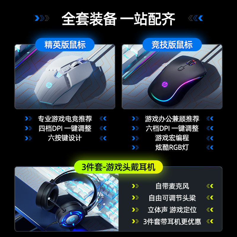 Механический игровой набор HP (Клавиатура, Мышь, Гарнитура)