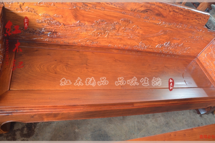Gỗ hồng mộc Miến Điện hai mặt chạm khắc ghế sofa phong cảnh bộ 6 đồ nội thất bằng gỗ gụ Đông Hưng gỗ gụ - Bộ đồ nội thất ghế gấp thông minh