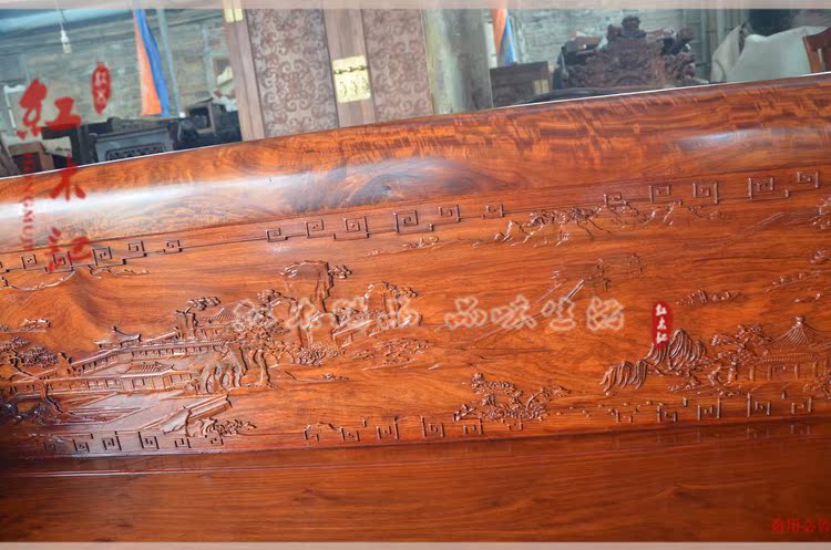 Gỗ hồng mộc Miến Điện hai mặt chạm khắc ghế sofa phong cảnh bộ 6 đồ nội thất bằng gỗ gụ Đông Hưng gỗ gụ - Bộ đồ nội thất ghế gấp thông minh