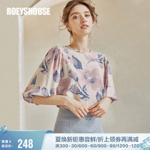 Rocoat Elegant Floral Shirt Woman Summer Dress New Retro Lantern Sleeve Blouse with Cognitive Commute Lining 02547