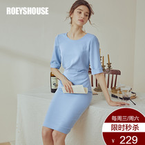 Rocoat Temperament OL Grey Blue Dress Woman New Cognitive Folds Cashew 50% sleeves Long dress 02562