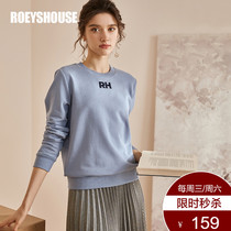 Rocoat Temperament Casual Round Collar Sleeve Head Pure Color Sweater Lady Brief Commute Letter Embroidery Knit Blouse 03147