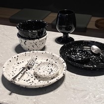 Italian black and white splash-ink tableware set i bowl and plate combination dish set home ins creative high-value tableware