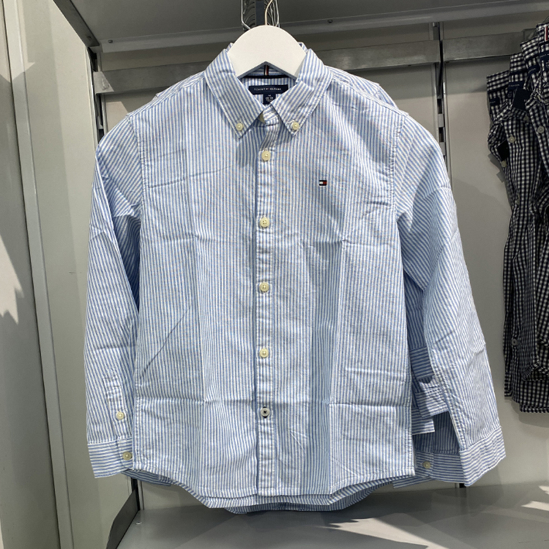 Tommy Hilfiger/Tommy Hilfiger Boys' Striped Oxford Embroidered Logo Casual Long-Sleeved Shirt Tommy Hilfiger/Tommy Hilfiger Boys' Striped Oxford Embroidered Logo Casual Long-Sleeved Shirt