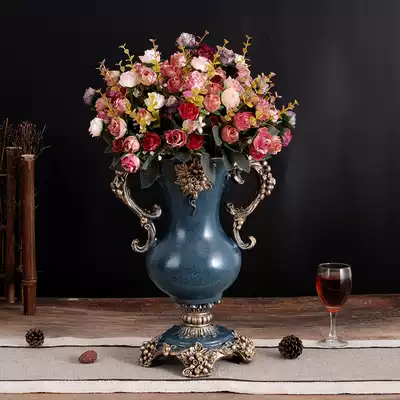 Retro European-style vase decoration Living room flower arrangement Luxury simple living room small fresh TV cabinet flower dryer fake flower arrangement