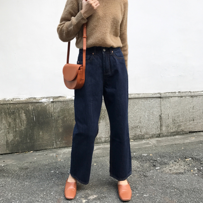 Oneday Phiên bản Hàn Quốc của mùa thu thời trang retro quần denim đơn giản giản dị quần cạp cao cạp cao đồ công sở nữ