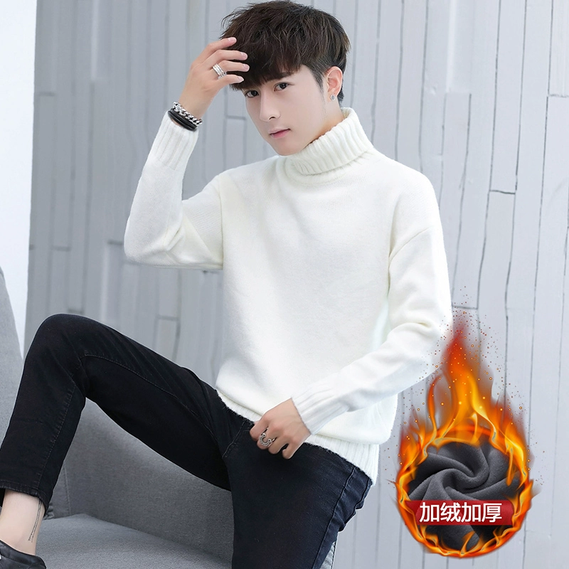 2019 Winter Little Men Casual XS Turtleneck Hàng dệt kim Thanh niên 150 Kích thước nhỏ Đàn ông Thời trang S Áo len - Áo len cổ tròn