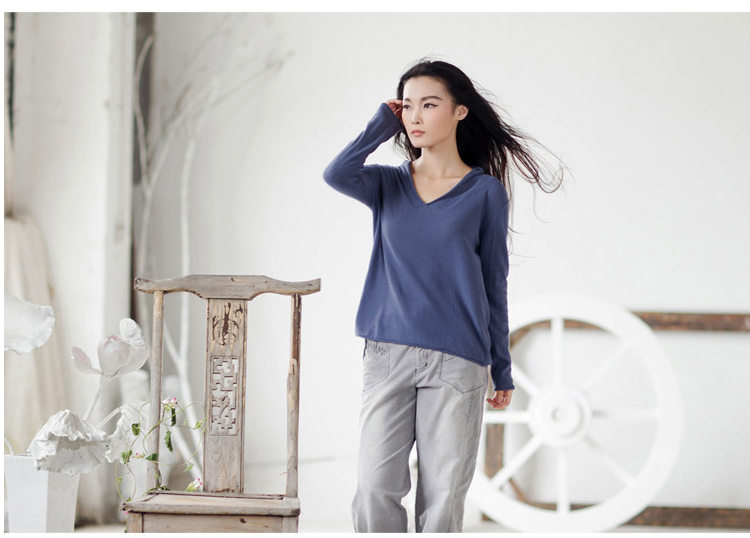 2018 size lớn của phụ nữ Schenda Bana kiểu áo len dài tay có cổ chữ V áo len dài