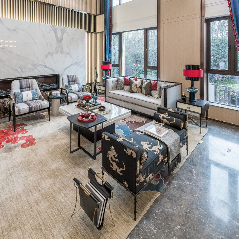 Sample room New Chinese vintage sofa Combined villa minimalist Living room Zen China Wind logs furniture Customized