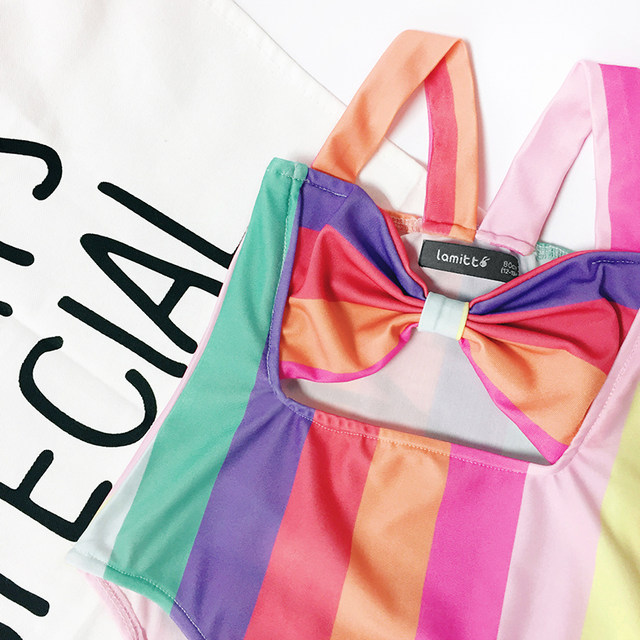 Spring and summer new girls swimsuit candy color rainbow color children's big bow baby swimsuit swimsuit one-piece