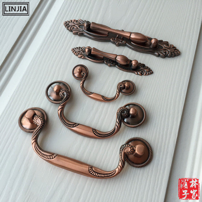 Teak classical handle handle hands with simple European style cupboard drawer red antique copper antique activity