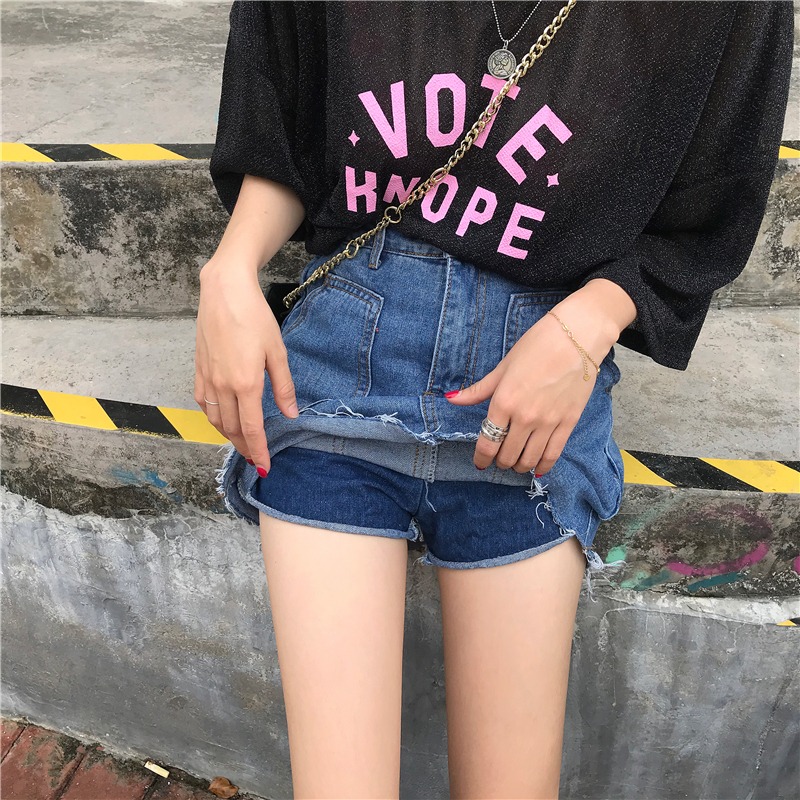 VK旗艦店 韓國風名媛高腰百搭牛仔短裙褲單品短裙