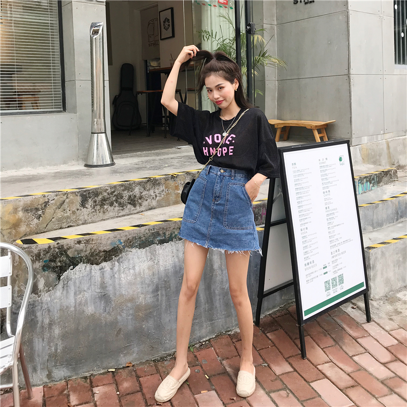 VK旗艦店 韓國風名媛高腰百搭牛仔短裙褲單品短裙