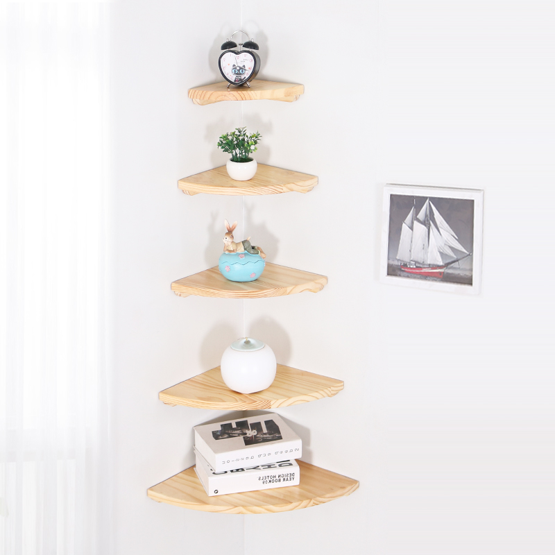 Living room fan-shaped corner bedroom triangle shelf wooden wall hanging solid wood wall sofa corner creative corner partition