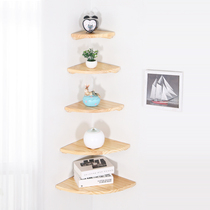 Living room fan-shaped corner bedroom triangle shelf wooden wall hanging solid wood wall sofa corner creative corner clapboard