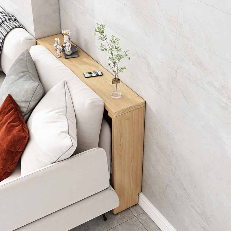 Living room sofa behind the corner shelf bed head and tail ultra-narrow gap single-layer solid wood long side table bookshelf floor