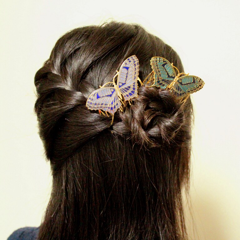 Taiwan Tourism Taipei National Palace Museum Cultural and Creative Souvenirs, Cloisonné Butterfly Hair Comb and Hair Clip