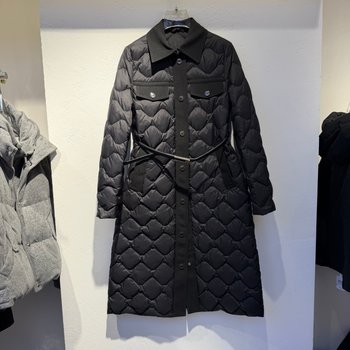 2025 winter new trendy women's 90 white goose down down jacket slim fit long belted shirt collar