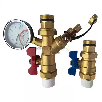 Floor heating valve water separator multi-function ball valve Copper color valve with sewage temperature and pressure gauge