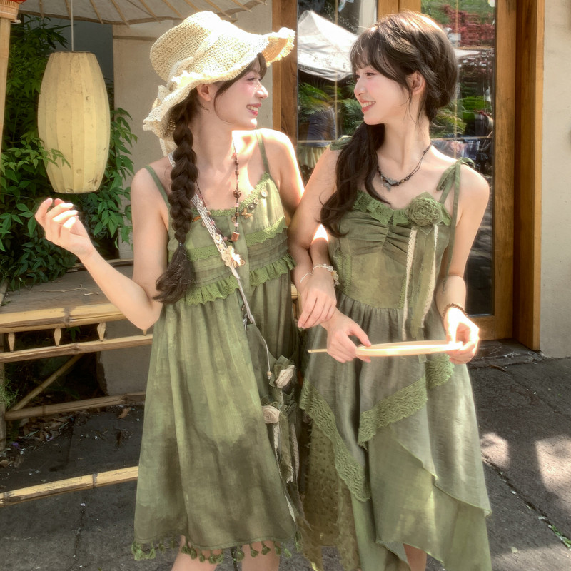 Forest Womens Tribe Original Ethnic Style Design Sense Green Forest Style Strap Dress Womens 2026 Summer New Dress