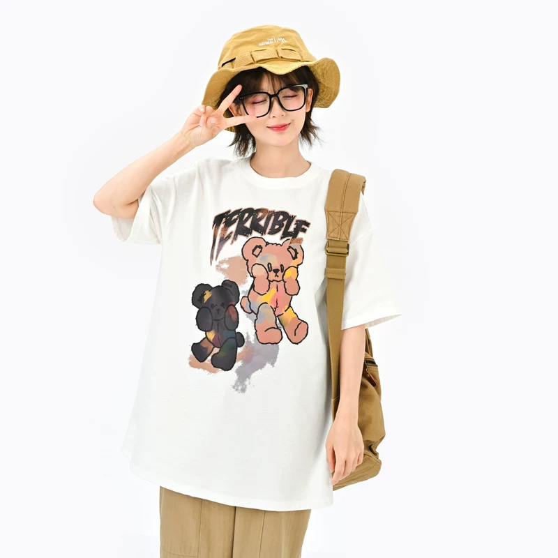 森女部落 Long summer black T-shirt, mid-length, with short sleeve