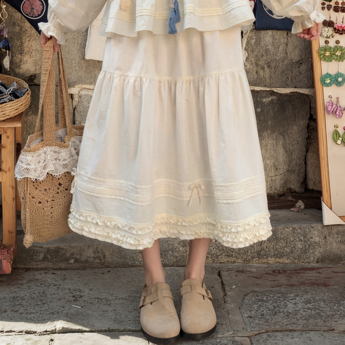 Forest Girl Tribe Sweet Style Solid Color Pure Cotton High Waist Half Skirt Womens New Short and Versatile A-line Long Skirt Spring