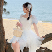 Fresh pastoral plate half-body skirt bubble sleeve suit skirt puncture yarn princess original woman tribe