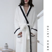 High-end cashmere half velvet winter warm soft ins wind black and white minimalist home clothes bathrobes for men and women with the same