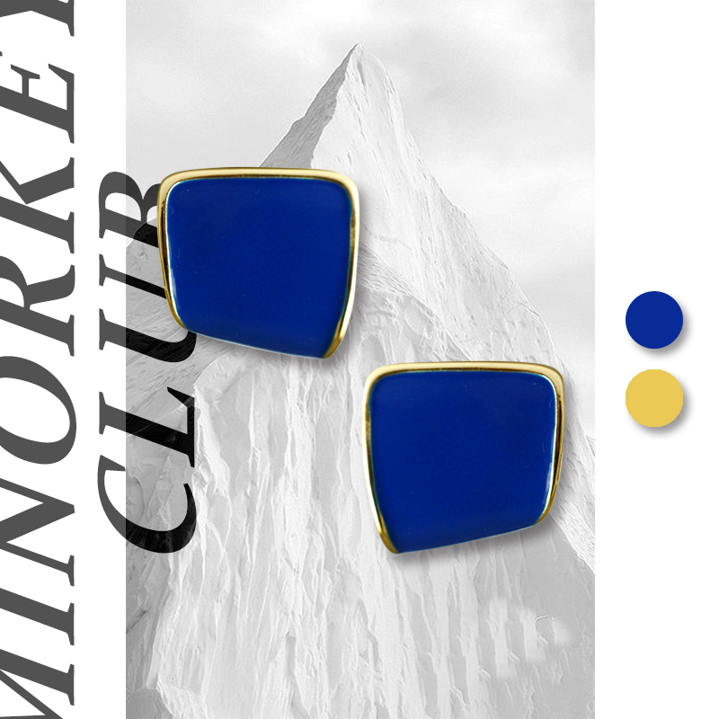 Klein Blue Sapphire Blue Irregular Earrings Solid Color Geometric Studs Gold Plated Small Earrings Simple and Versatile Women - Taobao