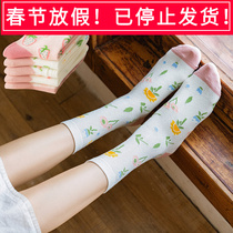 Spring and Autumn New College Style Tube Socks Womens Sweet Japanese Strawberry Flower Multi-color Breathable Cotton Socks