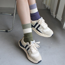Spring and Autumn New Mens Color-blocking Tube Socks Left and Right Foot Mix and Match Striped Pile of Cotton Socks Large Size Womens Socks Multicolor
