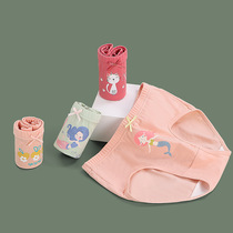 Spring and Autumn New Type A Cotton Antibacterial Briefs Girls Cartoon Breathable Small Medium and Big Children 3 Packs Four Seasons Multicolor