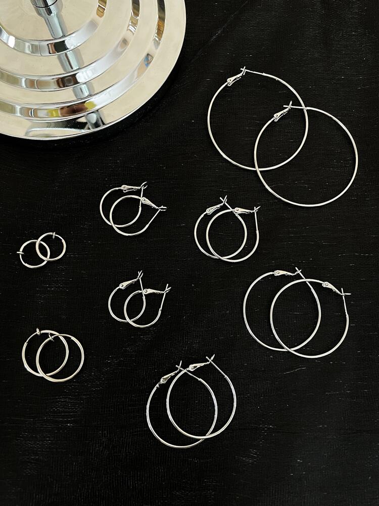 素圈耳环S925银针银色耳扣耳圈耳扣OL气质冷淡风耳饰无耳洞耳夹详情1
