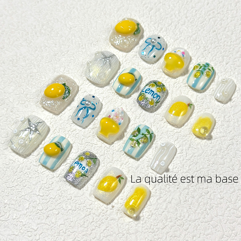 Lemon Smoothie High-Quality Niche Handmade Wearable Nails Cute Cartoon Nail Stickers Ah 44.7kg Nail Styles Lemon Smoothie High-Quality Niche Handmade Wearable Nails Cute Cartoon Nail Stickers Ah 44.7kg Nail Styles