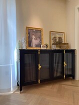 Fa-style retro solid wood Granny cabinet door hall Kitchen Cabinet Black Dining Side Cabinet Light Extravagant and Elegant Glass High Cabinet