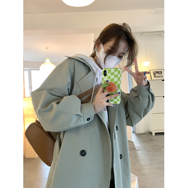 Middle and long windwear coat girl 2022 new spring and autumn coat design senior chic Han wind