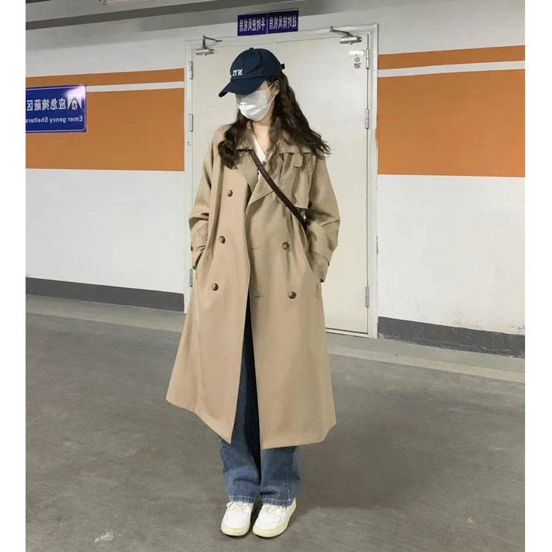 Card its color this year Pop Wind Coat Jacket Women's Coat 2022 Spring Autumn New Medium Long Version Little Sub Design Sensation