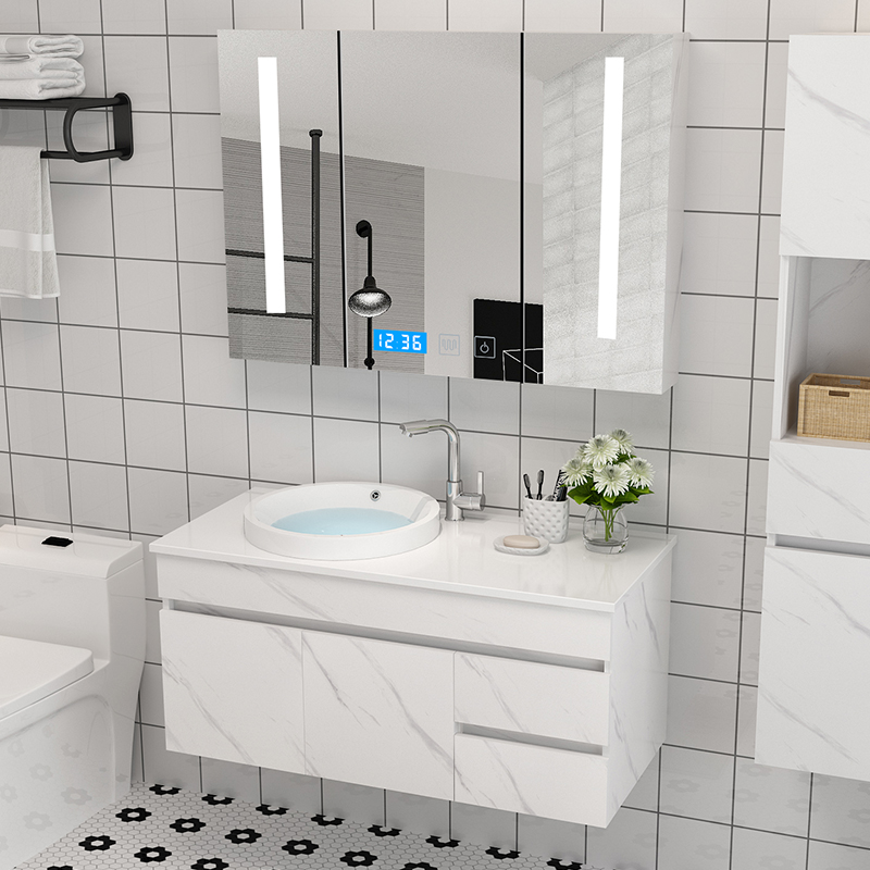 Nordic bathroom cabinet Face wash basin Pool cabinet combination Modern simple powder room wash table Mirror cabinet Wall-mounted