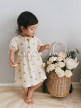 Livia Joy original hand-painted bird print exclusive custom-dyed beige dress girls thin cotton