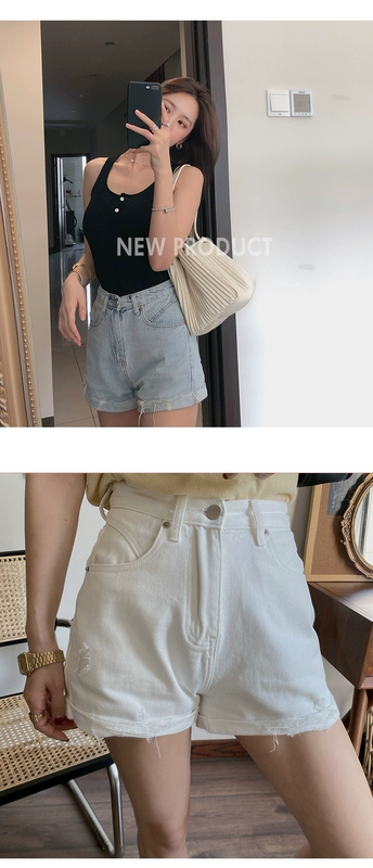 IN SEOUL quần short denim nữ 2020 mùa hè mới phiên bản Hàn Quốc của còng chân có đường cắt quần jeans sáng màu - Quần jean