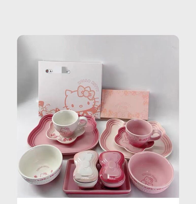Lc French Hello Kitty Cat Plate, Cup, Saucer, Rice Bowl, Round Plate, Hello Kitty Combination Gift Box Set for Gifting Lc French Hello Kitty Cat Plate, Cup, Saucer, Rice Bowl, Round Plate, Hello Kitty Combination Gift Box Set for Gifting