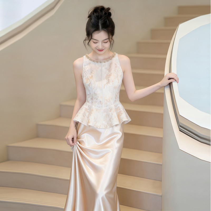 New Chinese-Style National Costume Set for Brides, Wedding Toast Attire, Petite Engagement Dress, Women's Coming-Of-Age Ceremony, Light Luxury Evening Dress