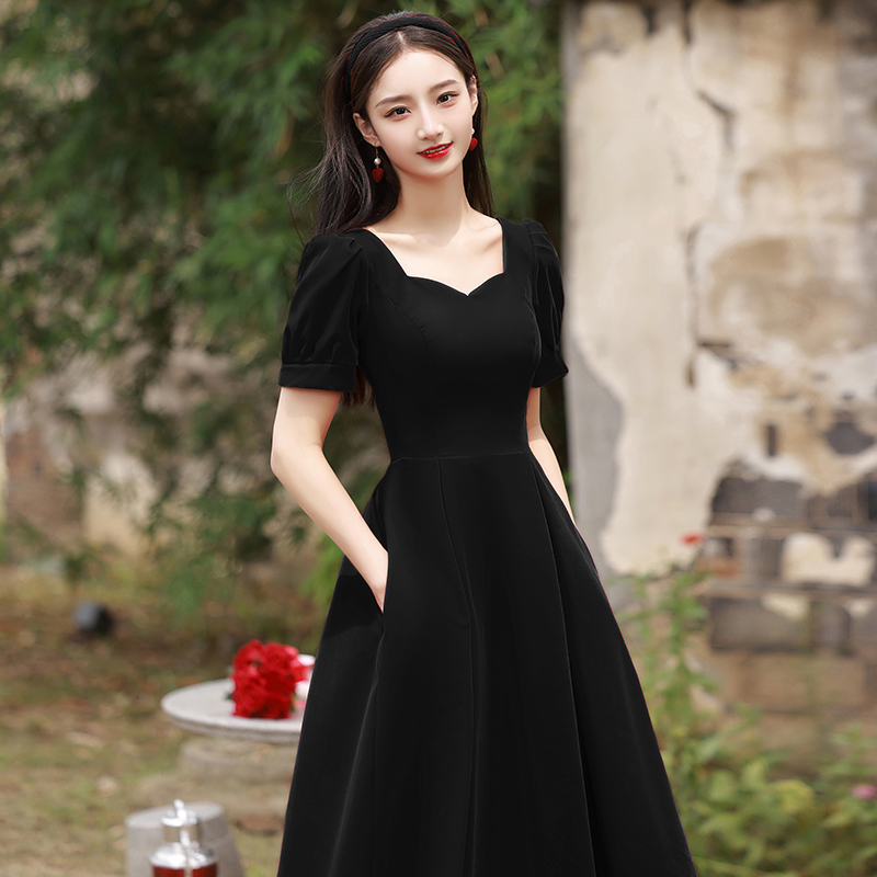 Black Velvet Evening Dress for Banquet 2023 New Style Annual Meeting Elegant High-End Feel Host Vocal Arts Exam Dress