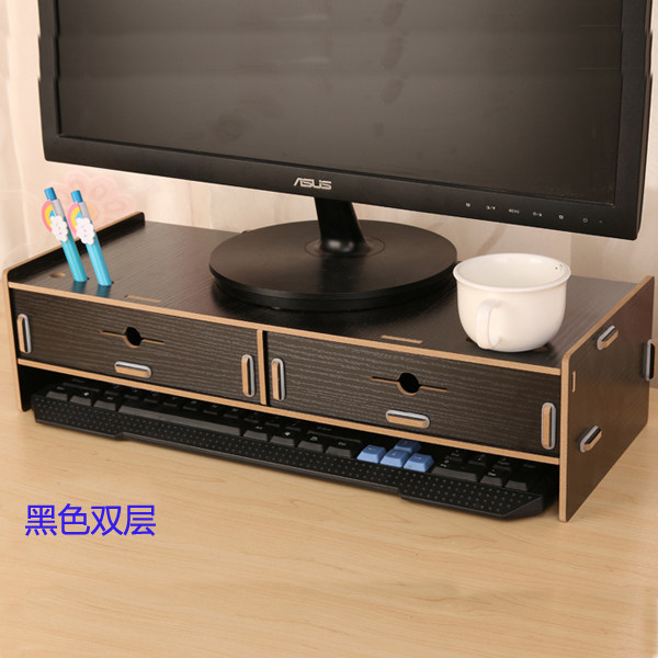 5088T DIY Wood Collection Computer Frame display elevated base bracket with drawer double layer
