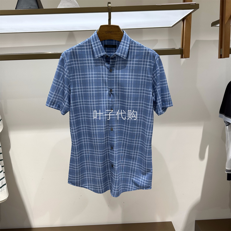 Satchi Genuine Men's Spring and Summer Short-Sleeved Shirt Mulberry Silk Plaid Shirt Business Casual Counter Price 3980