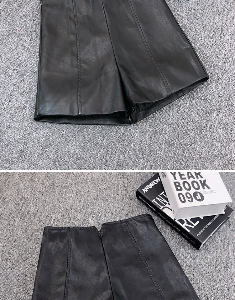 2018 mùa đông mới Hàn Quốc quần short da PU nữ mùa thu và quần da mùa đông eo cao chân thon rộng Một từ bên ngoài mặc quần bốt quần short lửng nữ
