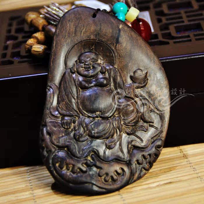 修明堂收藏单品 沉水印尼加里曼丹野生沉香手工雕弥勒手把件吊坠