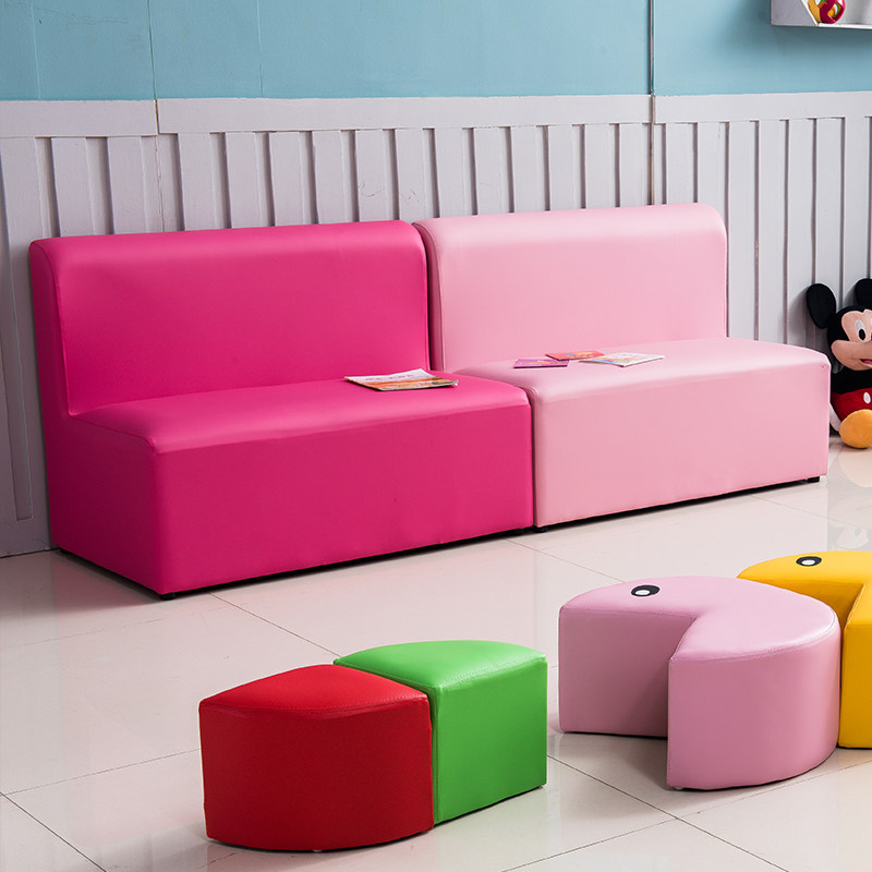 Colour stool early teaching sofa chair children's fence stool backrest soft bag strip leather stool bacon nursery training institute