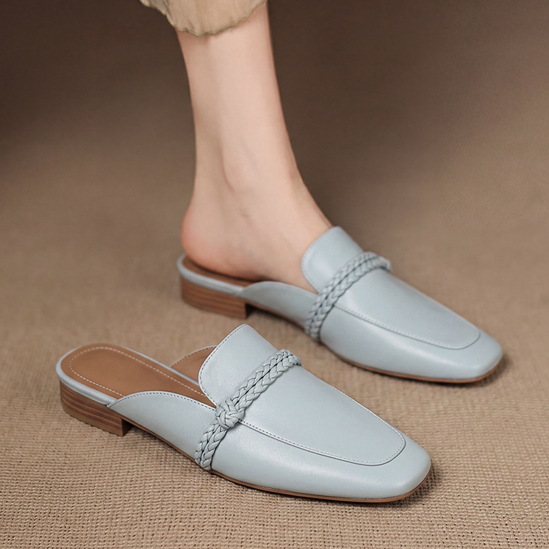 【South French Sunset~Qianman】2Cm Thick Heel, Super Comfortable, New Summer Style Genuine Leather Shoes, Ultra-Soft Half-Slip Women's Shoes