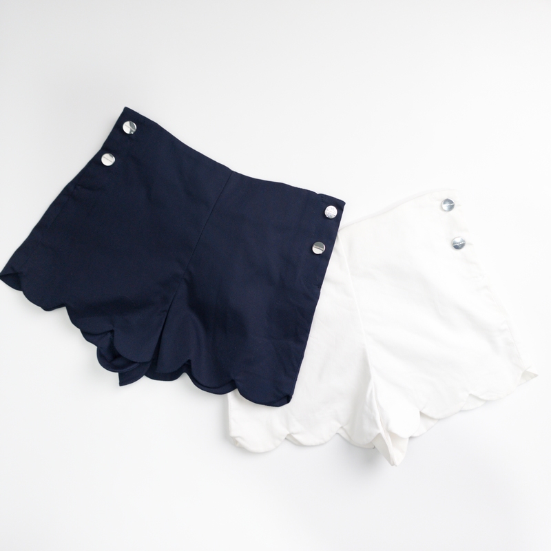 French Brand J Girls' Summer Wave-Edged Shorts with Snap Buttons and Elastic Waistband French Brand J Girls' Summer Wave-Edged Shorts with Snap Buttons and Elastic Waistband